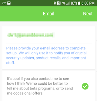 WeMo email request.