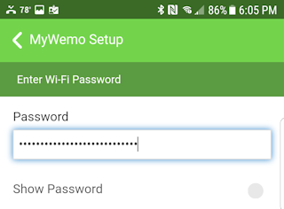 Enter wifi password for WeMo.